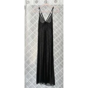 Sheer Black Mesh Y2K Maxi Dress Spaghetti Strap Plunge Whimsigoth Dark Fairy